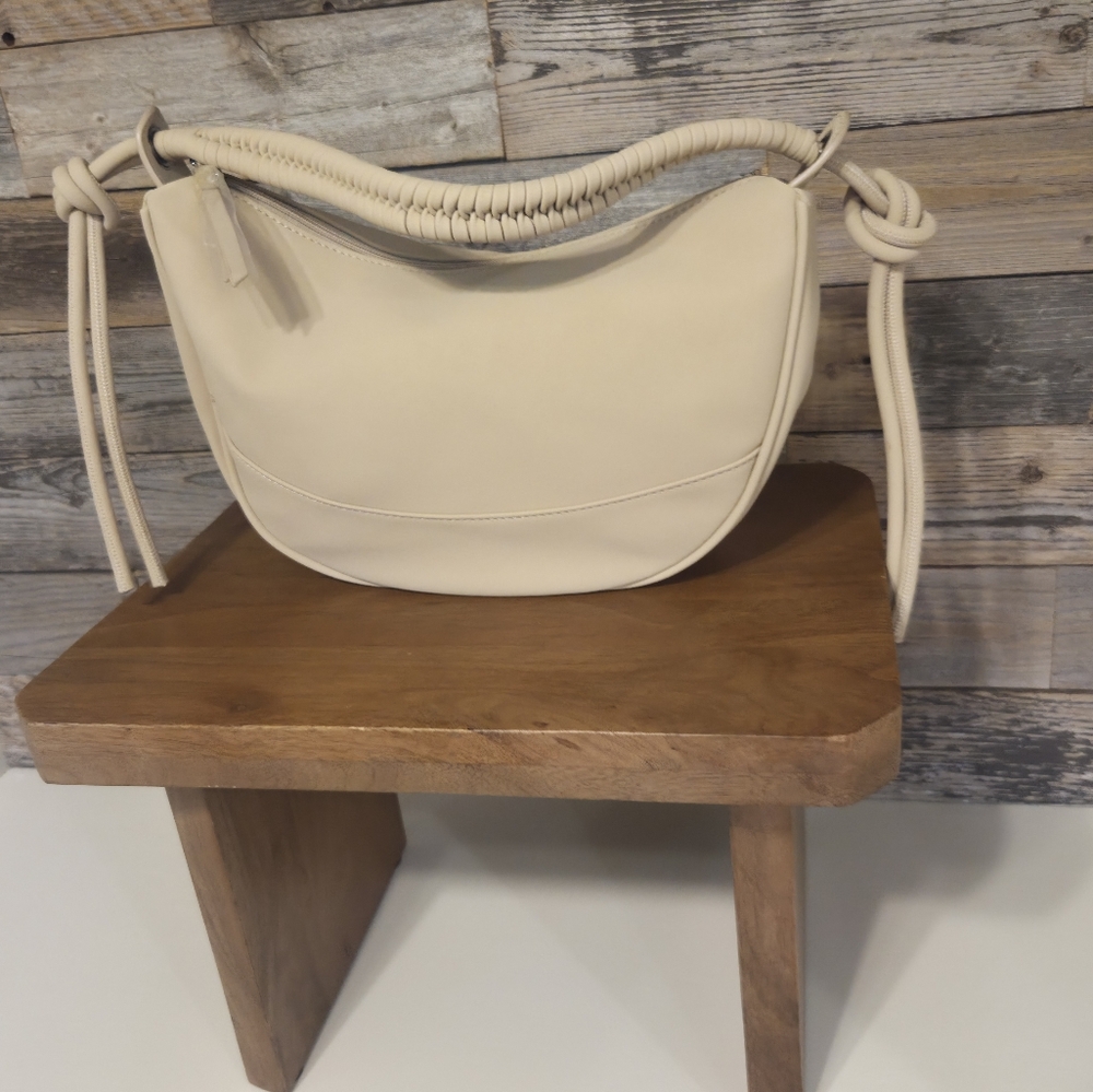 Cee Klein Camel Crescent Shoulder Bag With Braided Strap & Ties